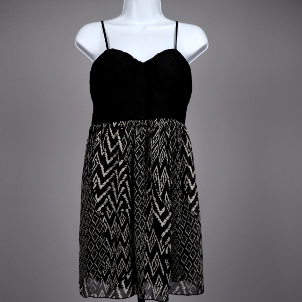 Three Pink Hearts Trinni Womens L Black Gray Spaghetti Strap Dress